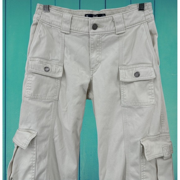 HOLLISTER Women's 2R / W26R Low-Rise Baggy Leg Cotton Cargo Pants in Light Beige - Picture 3 of 11